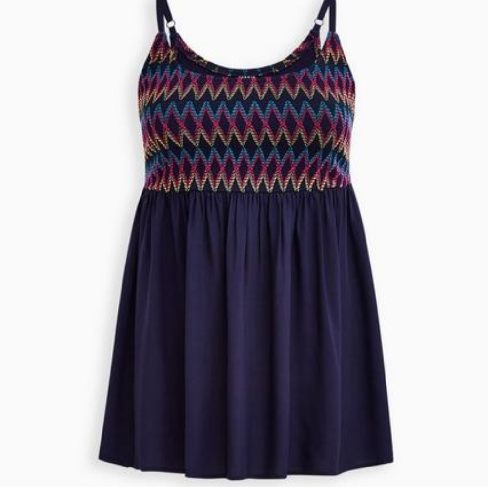 TORRID BABYDOLL CHALLIS EMBROIDERED TOP- SIZE 3